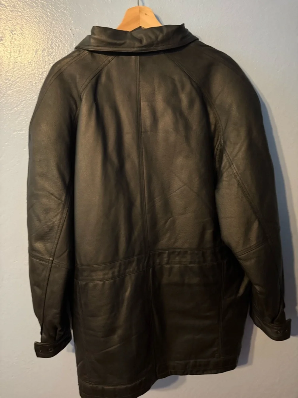 St. John's Bay Men's Black Leather Pea Coat with Toggle Closures